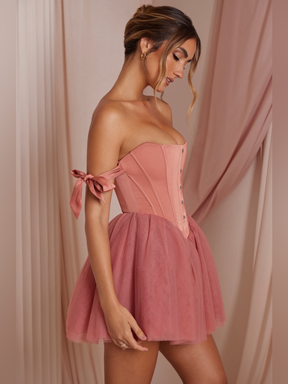 🌺 OH POLLY Reine Corset Tulle Mini Dress in Terracotta. Size US 2. Great Cond!! - Picture 3 of 12